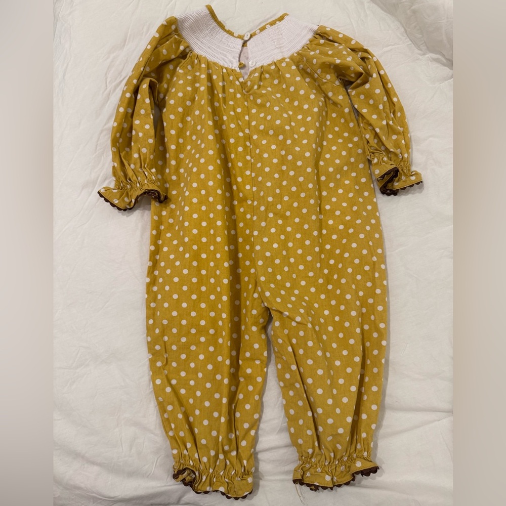 2T Thanksgiving Turkey Smocked Polka Dot One Piece - Lil Cactus - Picture 3 of 7